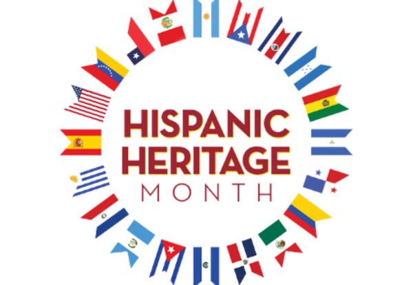 Flags in a circle format, caption reads Hispanic Heritage Month