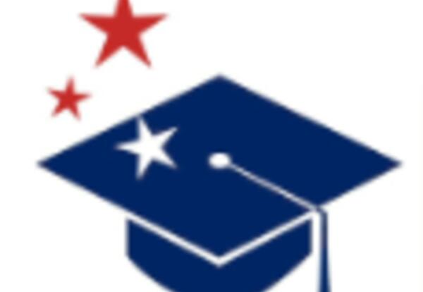 Graduation Hat with three starts flying over it two red stars and one white star.
